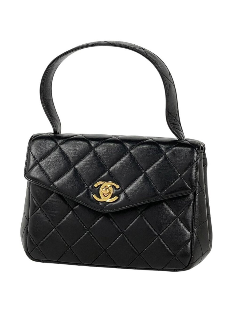 Chanel CC Logo Handbag Quilted Leather Black